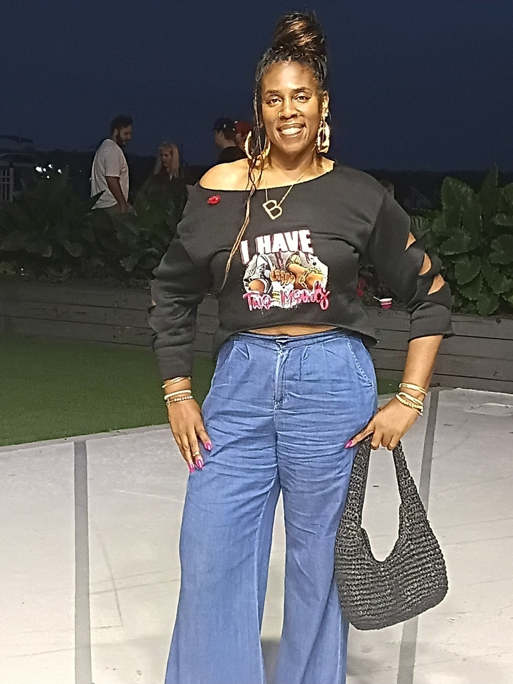 Hand-Customized Cropped Graphic Sweatshirt with Chevron Sleeve Cutouts